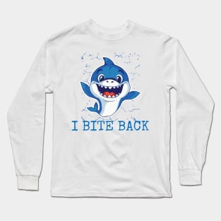 I Bite Back Cute Baby Smiling Shark Animal Blue Fish Long Sleeve T-Shirt